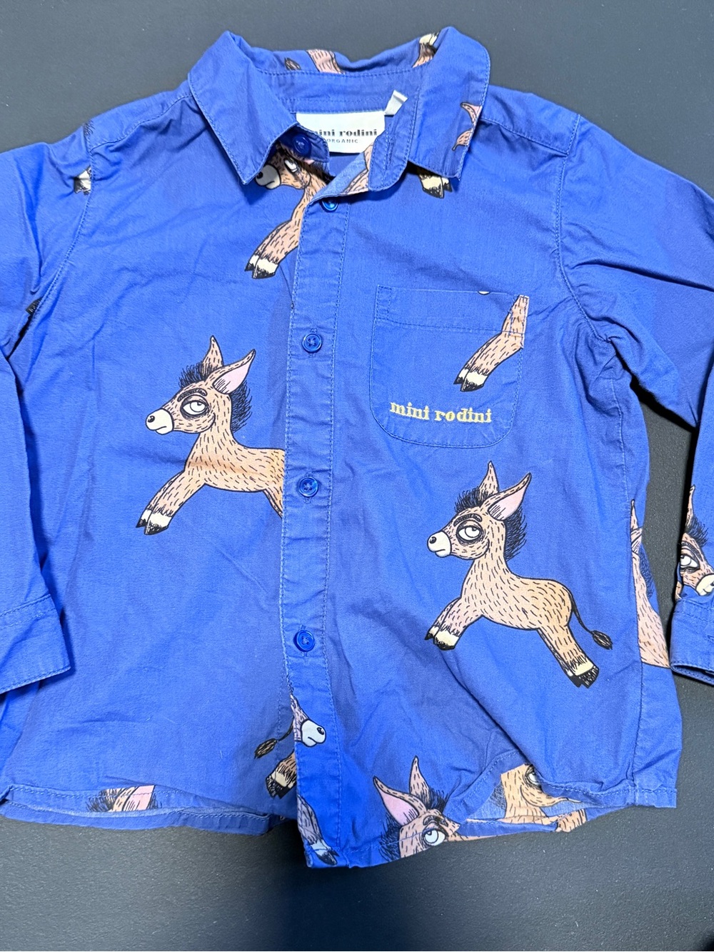 Mini Rodini Royal Blue Donkey Print Button-Down Shirt